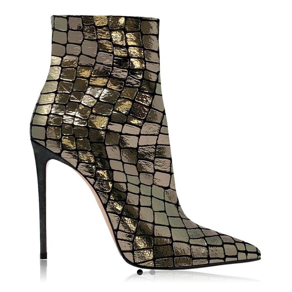Gold and Black Heeled Boots with Woven Texture